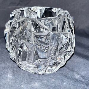 Tiffany & Co. Rock Cut Crystal Votive Candle Holder 3" Signed Retired Vintage